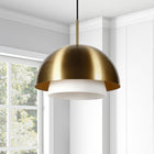 Hudson&Canal Octavia 15.75" Wide Pendant with Metal/Glass Shade - Brass/Brass and White-Product Dimensions: 15" L x 15" W x 13" H