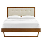 Modway Willow Wood Full Platform Bed with Angular Frame - Walnut Beige-Tufted Upholstered Headboard