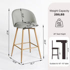 Homy Casa 26'' Counter Height Bar Stools with Grey Upholstered Fabric Seat - 2 Pack-Modern Aesthetic: Upholstered fabric seat in a neutral grey color complements a variety of interior styles.