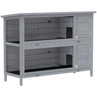 PawHut 2-Tier Wooden Rabbit Hutch - Grey-Made of solid fir wood known for strength and durability 