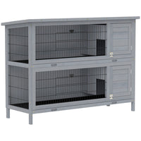 PawHut 2-Tier Wooden Rabbit Hutch - Grey-Made of solid fir wood known for strength and durability 