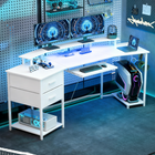 HOMCOM 79" Industrial Gaming Desk with RGB Lights and USB Ports - White-Integrated power strip with Type-C, USB and two outlets