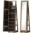 HOMCOM Mirror Jewelry Cabinet - 15" L x 15" W x 63" H - Rustic Brown-360° rotatable design sees your beauty 