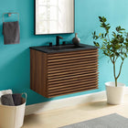 Modway Render 30" Wall-Mount Bathroom Vanity - Walnut/Black-Wall-Mount Design