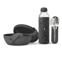 W&P Porter Lunch Set - Glass Water Bottle - Lunch Bowl - Utensil Set - Terrazzo Charcoal-Water bottle is constructed from durable, lightweight glass with a grippable silicone sleeve & twist-off cap