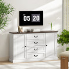 HOMCOM 57.9" L Sideboard with Charging Station and Thickened Top - White Wood Grain-Silent drawer slides ensure a quiet, smooth open/close