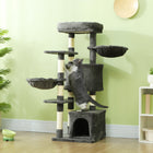 PawHut 52.5" Cat Tree Tower with Bed, Condos and Hammocks - Dark Grey-Condos and a bed provide a cozy hideaway for naps 