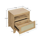 Manhattan Comfort Sheridan 21.63" Mid-Century Modern Nightstand 2-Piece Set - Nature-Includes 1 Full Extension Drawer, and 1 Thin Open Cubby Space