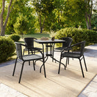 Flash Furniture 28" Square Glass Metal Table with Black Rattan Edging & 4 Black Rattan Stack Chairs-Designed for Indoor and Outdoor Use