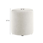 Modway Callum 16" Round Woven Heathered Fabric Upholstered Ottoman - Heathered Weave/Ivory-Dense Foam Padding