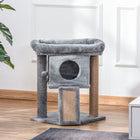 PawHut Small Cat Tree Tower with Perch and Scratching Post - Grey-Made with a solid and stable particle board frame 