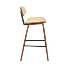 Armen Living Fox 25.5" Counter Height Mid-Century Modern Bar Stool in Cream Faux Leather & Walnut Wood-4