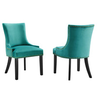 Modway Marquis Performance Velvet Dining Chairs - Teal - 2 Pack-Solid Wood Frame