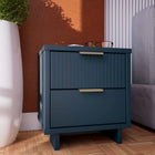 Manhattan Comfort Granville 18.11" Modern 2-Drawer Nightstand - Midnight Blue-Includes 2 Full Extension Drawers with Top Drawer Designed in Vertical Textured Ribbed Lines Made from Solid Wood
