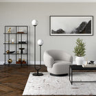Hudson&Canal Dufrene 2-Light Floor Lamp with Glass Shades - Blackened Bronze/White Milk-Rated for 2 100W incandescent bulbs - 9W LED bulbs, 13W fluorescent (CFL) bulbs, or 9W self-ballasted LED bulbs, E26-base bulbs, Bulbs not included