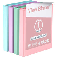 Davis Group Economy 1" 3-Ring View Binder - Assorted - 4 Pack-Durable 3-Ring View Binder