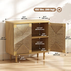 HOMCOM Boho 31.5" L Sideboard Buffet Cabinet with Handwoven Paper Rope Doors - Oak-Great as an accent cabinet, buffet cabinet, small coffee bar cabinet, kitchen storage cabinet or entryway cabinet