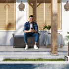 Outsunny 2-In-1 Patio Wicker Storage Bench with Handles and Cushion - Dark Grey-Outdoor-ready hand-woven PE rattan wicker, reinforced with a strong, powder-coated steel frame