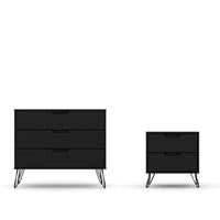 Manhattan Comfort Rockefeller Mid-Century Modern Dresser and Nightstand Set - Black-Mid-Century Modern Set of 2 Dresser and Nightstand for Bedroom Use.