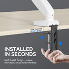 ShoppingAll Single VESA Monitor Mount with Fully Adjustable Gas Spring Arm and Office Desk Clamp - White-Swift Claw Desk Clamp: The unique clamp design adapts securely to desks from 0.59" to 3.94" thick for a firm hold without damaging surfaces