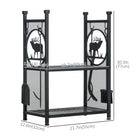 Outsunny 2-Tier Firewood Rack with 4 Tools and Hooks - Log Holder - Black-4 side hooks to hang tools on and avoid losing