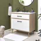 Modway Maverick 36" Bathroom Vanity - White/Oak-Ceramic Sink Basin