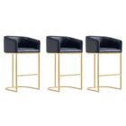 Manhattan Comfort Louvre 21" Mid-Century Modern Leatherette Upholstered Barstool - Black and Titanium Gold - 3 Pack-Mid-Century Modern Barstool with Backrest Perfect for Bar and Kitchen Use