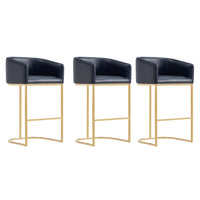 Manhattan Comfort Louvre 21" Mid-Century Modern Leatherette Upholstered Barstool - Black and Titanium Gold - 3 Pack-Mid-Century Modern Barstool with Backrest Perfect for Bar and Kitchen Use