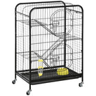 PawHut 36" H 4-Tier Rolling Small Animal Cage with Slid ing Tray - Black-Ideal for a variety of small animals including bunnies, ferrets, chinchillas, and other similar-sized small pets 
