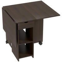 HOMCOM Drop Leaf Folding Dining Table with Drawer & Storage Shelves for 4-6 - Dark Brown-Drop leaf design allows three setups: no leaf, a leaf, or two