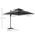 Outsunny 10' L x 10' W Cantilever Patio Umbrella - Charcoal Grey-Double-top canopy design increases airflow  