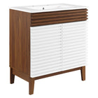 Modway Render 30" Bathroom Vanity Cabinet - White/Walnut/White-Mid-Century Modern Style