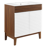 Modway Render 30" Bathroom Vanity Cabinet - White/Walnut/White-Mid-Century Modern Style