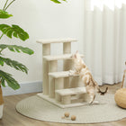 PawHut 4-Step Carpeted Pet Stairs with Scratching Post - Cream White-Promotes your cat's natural desire to hunt and play while saving your furniture from destruction 