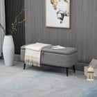 HOMCOM Linen Fabric Storage Ottoman Bench - Grey-Flip-up lid with hinged design is convenient for daily use