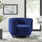 Modway Embrace Tufted Performance Velvet Swivel Chair - Black Navy-Performance Velvet Upholstery