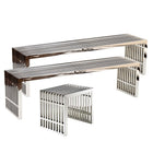 Modway Gridiron Benches Set of 3 - Silver-Short Bench: Stainless Steel