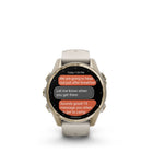 Garmin fēnix 8 - AMOLED Outdoor Recreation/Adventure Watches - 43 mm - Sapphire, Soft Gold with Fog Gray/Dark Sandstone Silicone Band-For your active lifestyle, a built-in speaker and mic let you make and take phone calls from your wrist when your watch is paired to your smartphone — and you can even use your smartphone’s voice assistant to respond to text messages and more