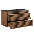Modway Render 36" Wall-Mount Bathroom Vanity - Walnut/Black-8