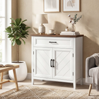 HOMCOM 30" Narrow Modern Farmhouse Sideboard Buffet Cabinet with Storage Doors - White-MDF construction ensures long-lasting durability and stability