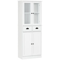 HOMCOM 61" H Kitchen Pantry Cabinet with Shelves and Soft-Close Doors - White-Traditional design features glass doors and recessed doors 