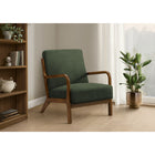 Monarch Specialties Upholstered 34"H Mid-Century Modern Accent Chair With Walnut Solid Wood Legs - Green Fabric-Generous foam cushioning, a gently angled back, and supportive arms provide a comfortable seating experience suited to reading, conversation, or quiet relaxation.