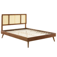 Modway Kelsea Cane and Wood Full Platform Bed with Splayed Legs - Walnut-Full Platform Bed Frame