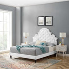 Modway Gwyneth Tufted Performance Velvet Full Platform Bed with Black Wood Legs - White-Wood Slat Support System