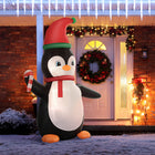 HOMCOM 8' Lit Inflatable Penguin Holding Candy Cane Christmas Yard Decoration-Built-in LED lights for a glowing nighttime display and extra holiday atmosphere 