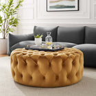 Modway Amour Tufted Button Large Round Performance Velvet Ottoman - Cognac-Performance Velvet Polyester Upholstery
