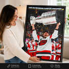 Frameworth Sebastian Aho 20" H x 29" W Framed Canvas Carolina Hurricanes 2026 Stanley Cup Champions Framed Canvas - Officially Licensed NHL/NHLPA-Product-type accurate build: Open-faced canvas presentation leaves the textured canvas surface visible without glass or acrylic glazing
