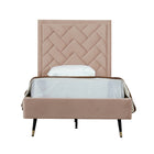 Manhattan Comfort Crosby 81.1" Modern Velvet Upholstered Twin-Size Bed - Nude-Mid-Century Modern Twin Bedframe with Headboard for Bedroom Use