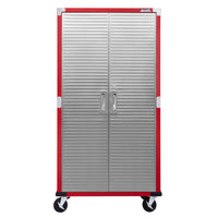 Seville Classics UltraHD Storage Cabinet - 36" L x 18" W x 72" H - Red-2 stainless steel locking doors with magnetic latch (2 keys included)