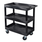 Luxor TUFFY XL Three-Tier Multi-Purpose Utility Cart with Heavy-Duty 5" Casters - 32" W x 18" D - Black-Equipped with heavy-duty 5-inch casters, including two fixed and two locking swivel wheels for reliable maneuverability